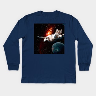 Cat in space Kids Long Sleeve T-Shirt